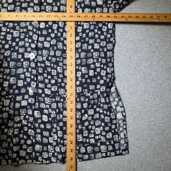 CLIO 100% Silk Button Front Shirt Top Blue Beige Abstract Print Pockets Sz M - Picture 8 of 10